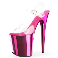 Peep Toe Stiletto Heels Transparent Ankle Buckle Straps Platforms Catwalk Pumps - Hot Pink