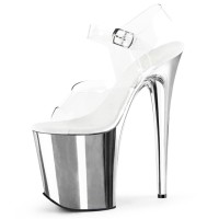 Peep Toe Stiletto Heels Transparent Ankle Buckle Straps Platforms Catwalk Pumps - Silver White