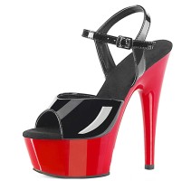 Peep Toe Stiletto Heels Multicolor Patent Ankle Buckle Straps Platforms Pumps - Black Red