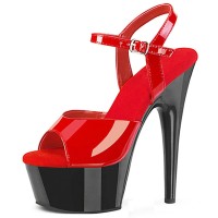 Peep Toe Stiletto Heels Multicolor Patent Ankle Buckle Straps Platforms Pumps - Red Black