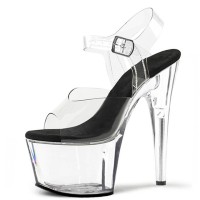 Peep Toe Stiletto Heels Transparent PVC Ankle Buckle Straps Platforms Pumps - Black
