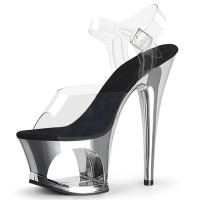 Peep Toe Stiletto Heels Transparent Ankle Buckle Straps Arch Platforms Pumps - Black