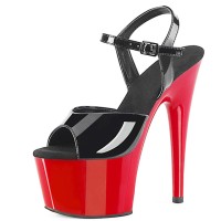 Peep Toe Stiletto Heels Patent Ankle Buckle Straps Platforms Pumps - Black Red