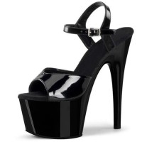 Peep Toe Stiletto Heels Patent Ankle Buckle Straps Platforms Pumps - Black