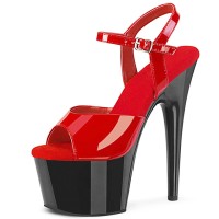 Peep Toe Stiletto Heels Patent Ankle Buckle Straps Platforms Pumps - Red Black