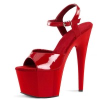 Peep Toe Stiletto Heels Patent Ankle Buckle Straps Platforms Pumps - Red