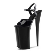 Peep Toe Stiletto Heels Glossy Ankle Buckle Straps Platforms Pumps - Black