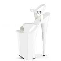Peep Toe Stiletto Heels Glossy Ankle Buckle Straps Platforms Pumps - White
