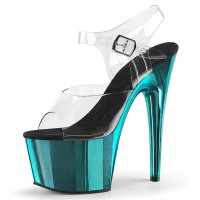 Peep Toe Shiny Electroplated Stiletto Heels Transparent Ankle Buckle Straps Platforms Pumps - Turquoise