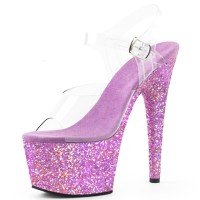 Peep Toe Glitters Stiletto Heels Transparent Ankle Buckle Straps Platforms Pumps - Hot Pink