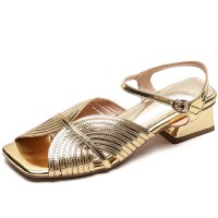 Peep Toe Summer Luxry Low Heel Flip Flops Ankle Straps Sandals - Gold