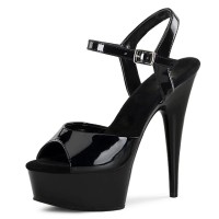 Peep Toe Stiletto Heels Patent Ankle Buckle Straps Platforms Pumps - Black