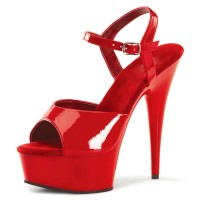 Peep Toe Stiletto Heels Patent Ankle Buckle Straps Platforms Pumps - Red - 6.5 Heel - Size 6 - SPECIAL