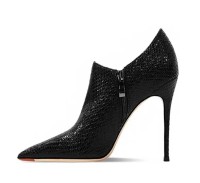 Pointed Toe Stiletto Heels Crocodile Texture Vintage Style Ankle Highs Side Zipper Booties - Black