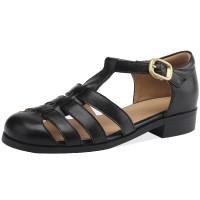 Round Toe Summer Ankle Straps Gladiator Fretwork Flat Sandals - Black
