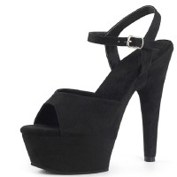 Peep Toe Stiletto Heels Suede Ankle Buckle Straps Platforms Pumps - Black