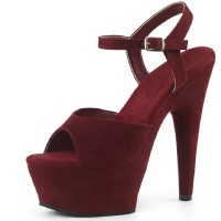Peep Toe Stiletto Heels Suede Ankle Buckle Straps Platforms Pumps - Burgundy