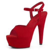 Peep Toe Stiletto Heels Suede Ankle Buckle Straps Platforms Pumps - Red