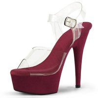 Peep Toe Stiletto Heels Transparent Ankle Buckle Straps Platforms Pumps - Burgundy