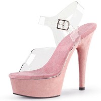 Peep Toe Stiletto Heels Transparent Ankle Buckle Straps Platforms Pumps - Pink