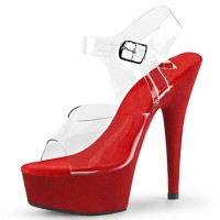 Peep Toe Stiletto Heels Transparent Ankle Buckle Straps Platforms Pumps - Red