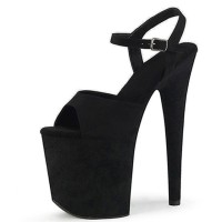 Peep Toe Stiletto Heels Flock Suede Ankle Buckle Straps Platforms Pumps - Black