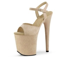 Peep Toe Stiletto Heels Flock Suede Ankle Buckle Straps Platforms Pumps - Khaki
