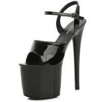 Peep Toe Stiletto Heels Patent Ankle Buckle Straps Platforms Pumps - Black