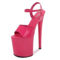 Peep Toe Stiletto Heels Patent Ankle Buckle Straps Platforms Pumps - Hot Pink