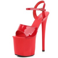 Peep Toe Stiletto Heels Patent Ankle Buckle Straps Platforms Pumps - Red