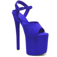 Peep Toe Stiletto Heels Ankle Buckle Straps Platforms Sandals - Blue Flock