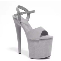Peep Toe Stiletto Heels Ankle Buckle Straps Platforms Sandals - Gray Flock