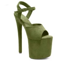 Peep Toe Stiletto Heels Ankle Buckle Straps Platforms Sandals - Green Flock