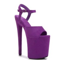 Peep Toe Stiletto Heels Ankle Buckle Straps Platforms Sandals - Purple Flock