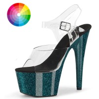 Peep Toe Stiletto Heels Crystal Glitter PVC Ankle Buckle Straps Platforms Pumps - Custom Color