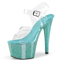Peep Toe Stiletto Heels Crystal Glitter PVC Ankle Buckle Straps Platforms Pumps - Light Green