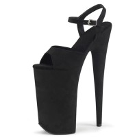 Peep Toe Stiletto Heels Suede Ankle Buckle Straps Platforms Pumps - Black