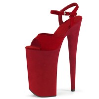 Peep Toe Stiletto Heels Suede Ankle Buckle Straps Platforms Pumps - Red