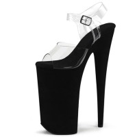 Peep Toe Stiletto Heels Transparent Ankle Buckle Straps Platforms Pumps - Black
