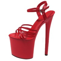 Peep Toe Stiletto Heels Patent Ankle Buckle Straps Platforms Pumps - Red