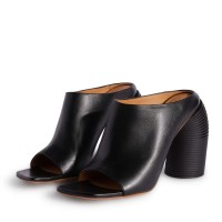 Strange Heels Peep Toe Vegan Leather Mules Slippers Sandals - Black