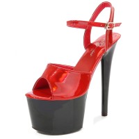 Peep Toe Stiletto Heels Glossy Multicolor Patent Ankle Buckle Straps Platforms Pumps - Black Red