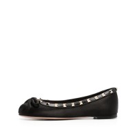Round Toe Rivet Decorated Bowknot Flats Slip On Ballets - Black