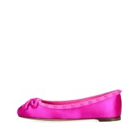 Round Toe Rivet Decorated Bowknot Flats Slip On Ballets - Rose Red