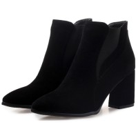 Pointed Toe Chunky Heels Ankle High Chelsea Booties  - Black