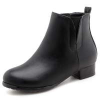 Round Toe Chunky Low Heels Ankle High Chelsea Autumn Booties  - Black