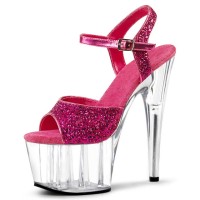 Peep Toe Transparent Stiletto Heels Bling Sequined Cloth Ankle Buckle Straps Platforms Pumps - Hot Pink