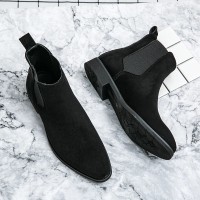 Round Toe Chunky Low Heels Ankle High Chelsea Autumn Booties  - Black