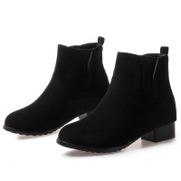 Round Toe Chunky Low Heels Ankle High Chelsea Autumn Booties  - Black
