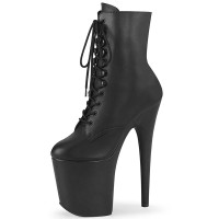 Round Toe Stiletto Heels Matte Lace Up Platforms Ankle Highs Boots - Black